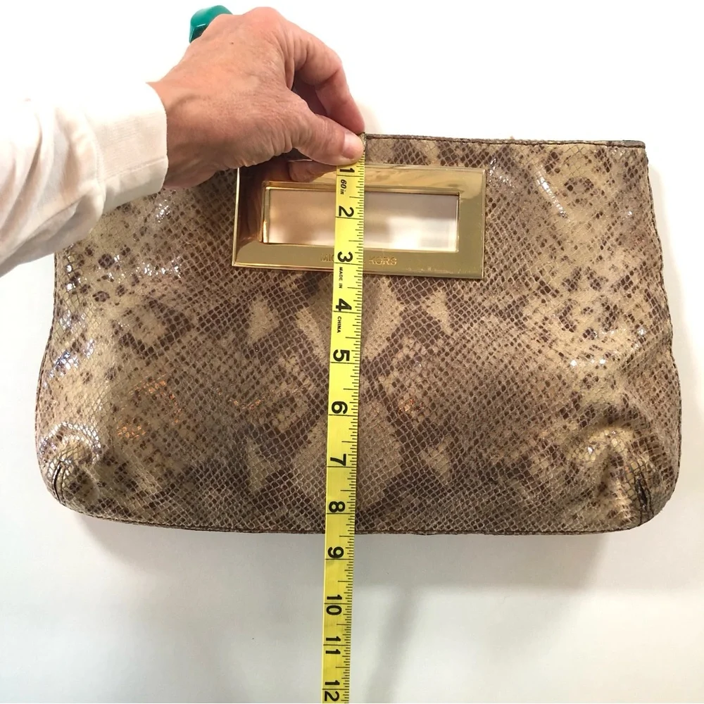 Michael Kors Python Snakeskin Embossed Genuine Leather Berkeley Clutch Bag Purse